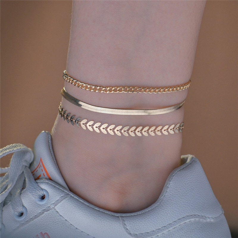 Simple Chain Anklet for Women 3 pcs Set